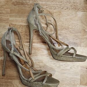 Badgley Mischka Gold Strappy Evening Sandals